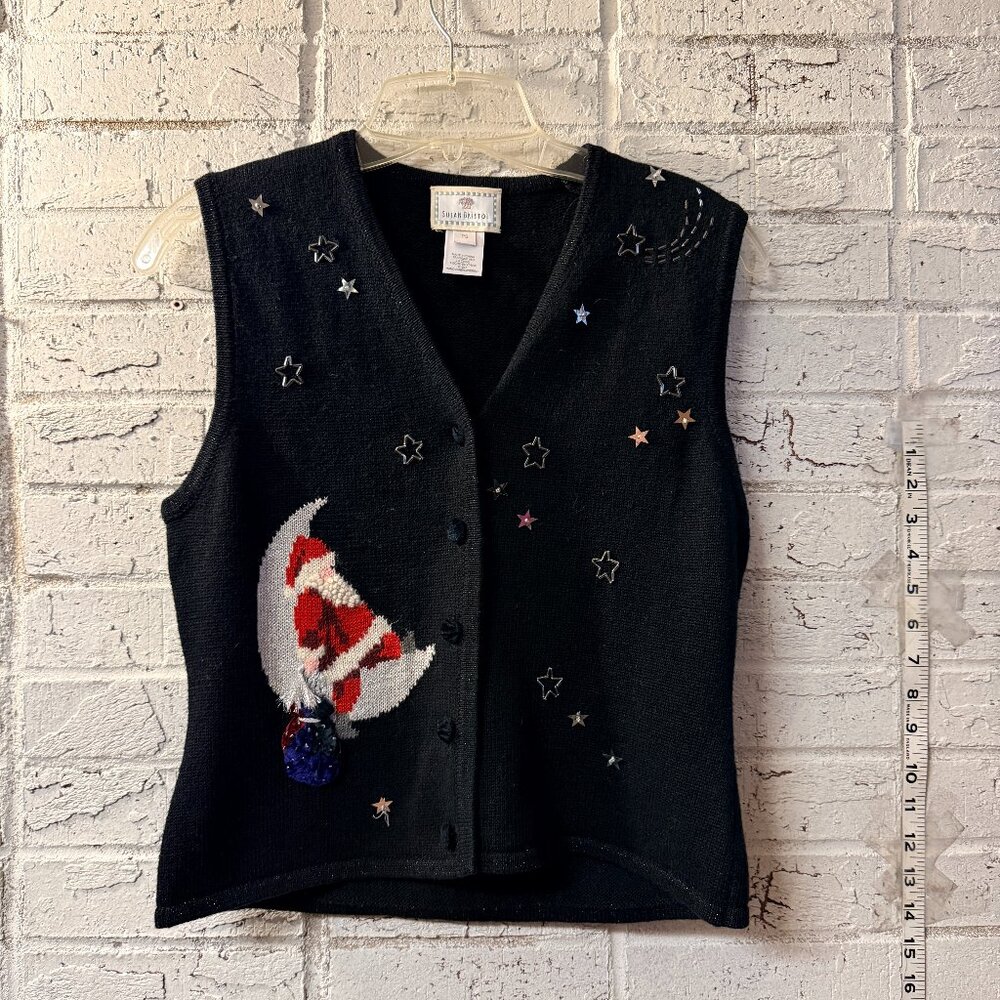 Susan Bristol Vintage 90s Moon & Santa Knitted Vest – Petite Small – Country